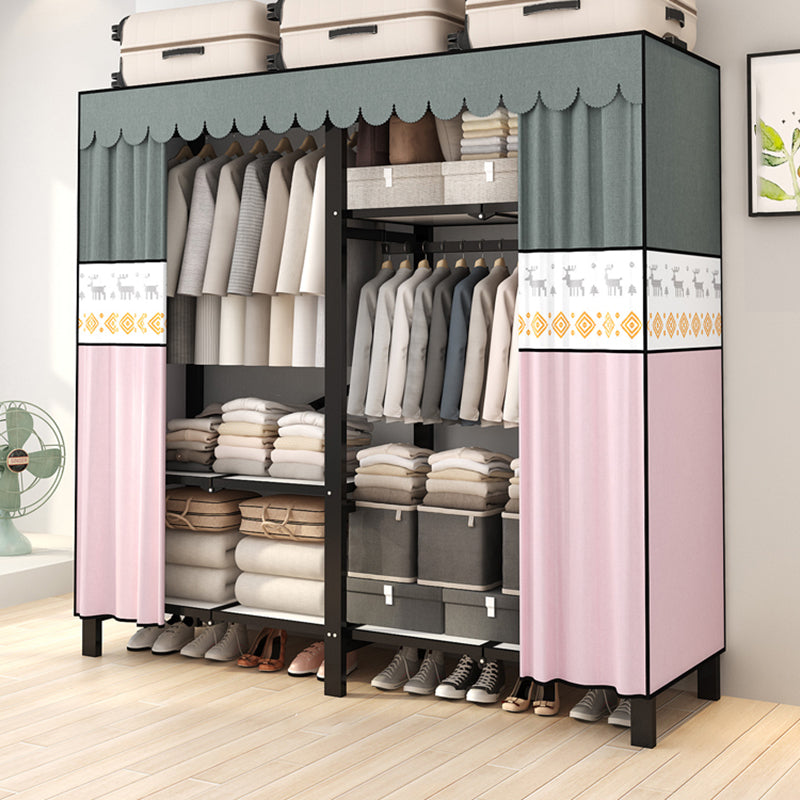 Stainless Steel Frame Wardrobe Armoire Modern Style Wardrobe Cabinet with Clothing Rod