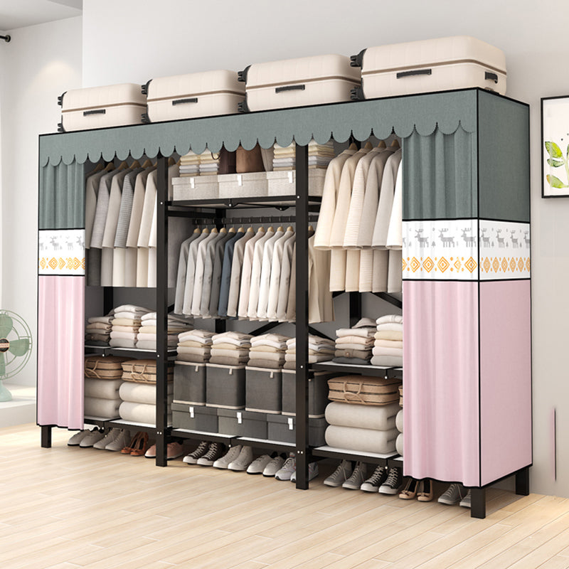 Stainless Steel Frame Wardrobe Armoire Modern Style Wardrobe Cabinet with Clothing Rod