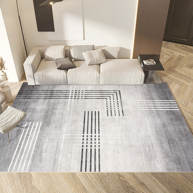 Light Grey Striped Carpet Polyester Casual Carpet Stain Resistant Carpet for Sitting Room
