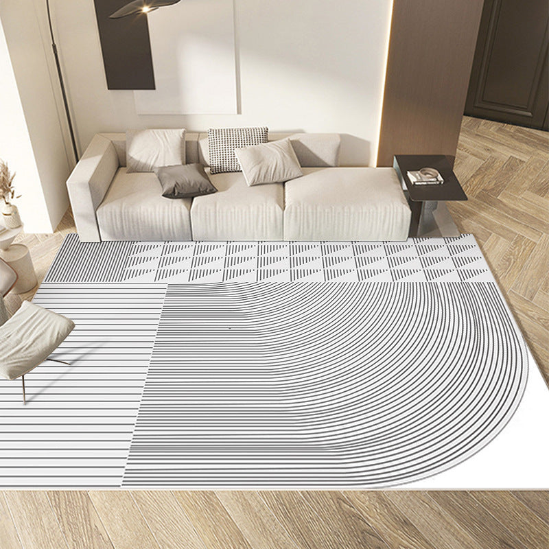 Light Grey Striped Carpet Polyester Casual Carpet Stain Resistant Carpet for Sitting Room