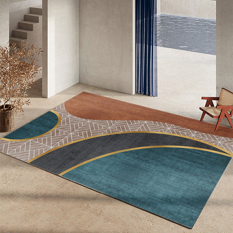 Dark Orange Geometric Rug Polyester Simple Rug Washable Rug for Home Decoration