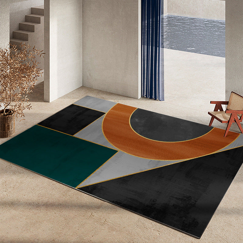 Dark Orange Geometric Rug Polyester Simple Rug Washable Rug for Home Decoration