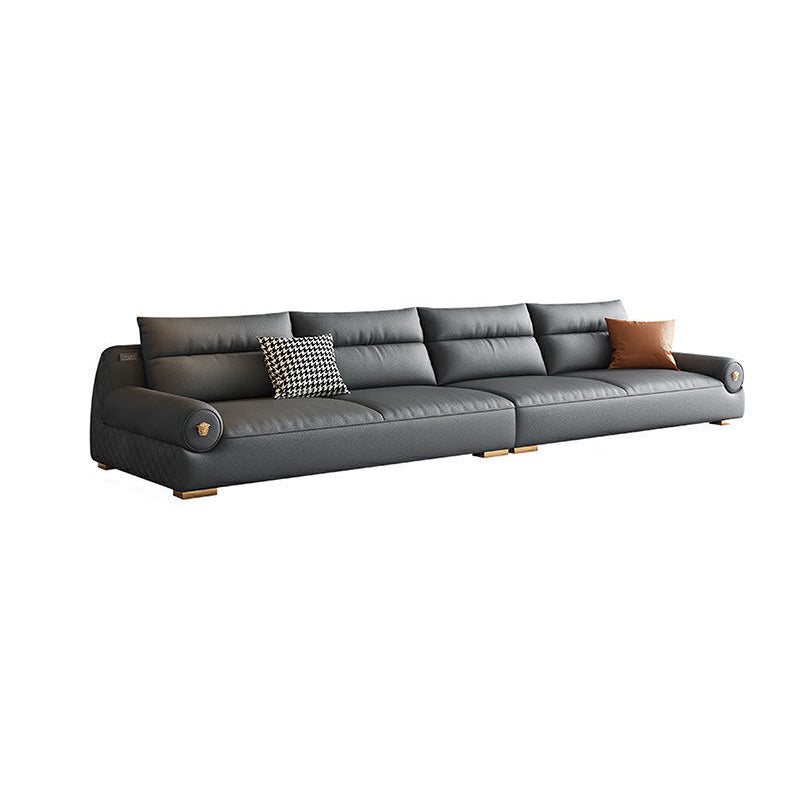Stain Resistant Faux Leather Round Arm Sofa Standard Sofa with Sewn Pillow Back