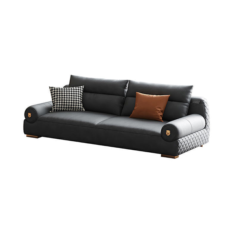 Stain Resistant Faux Leather Round Arm Sofa Standard Sofa with Sewn Pillow Back