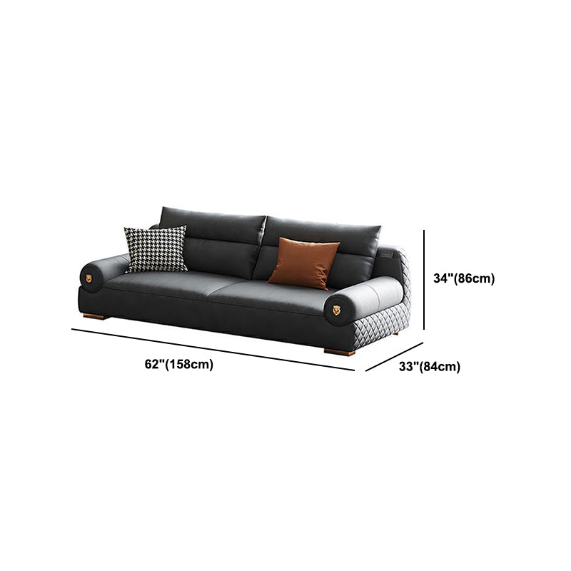 Stain Resistant Faux Leather Round Arm Sofa Standard Sofa with Sewn Pillow Back