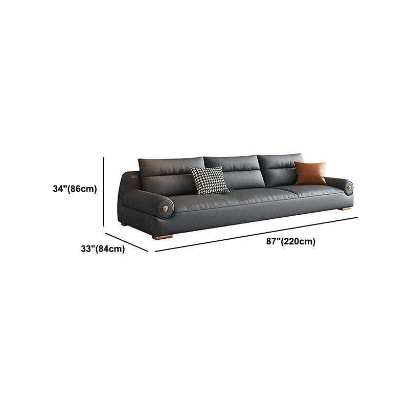 Stain Resistant Faux Leather Round Arm Sofa Standard Sofa with Sewn Pillow Back