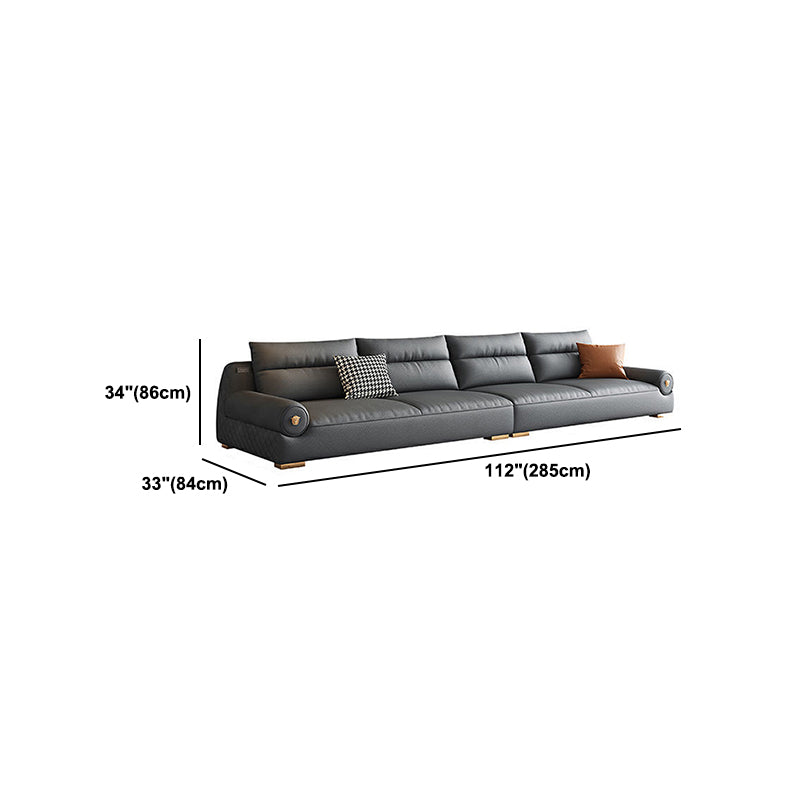 Stain Resistant Faux Leather Round Arm Sofa Standard Sofa with Sewn Pillow Back