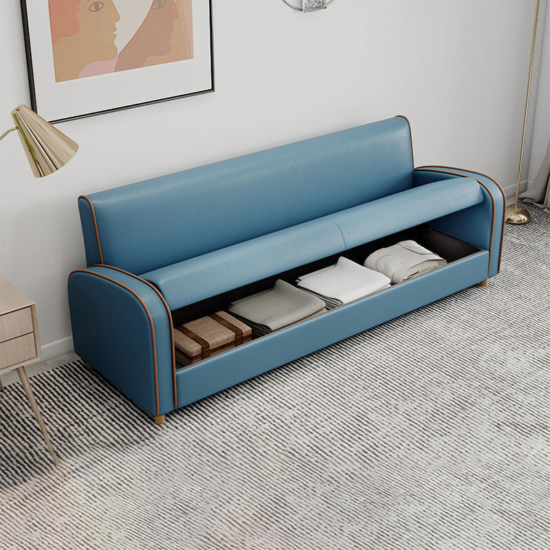 Stain Resistant Faux Leather Sloped Arm Sofa Contemporary Standard Sofa