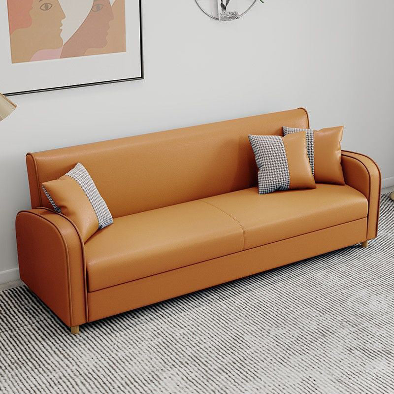 Stain Resistant Faux Leather Sloped Arm Sofa Contemporary Standard Sofa