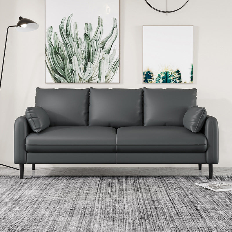 Faux Leather Square Arm Sofa Standard Sofa for Living Room with Bolster Pillows