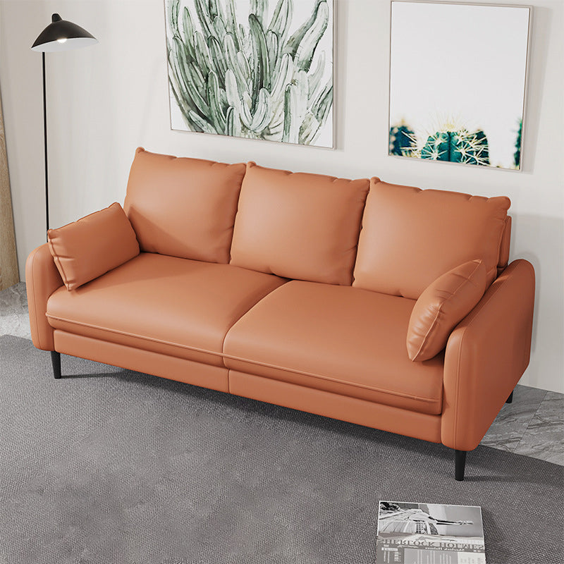 Faux Leather Square Arm Sofa Standard Sofa for Living Room with Bolster Pillows