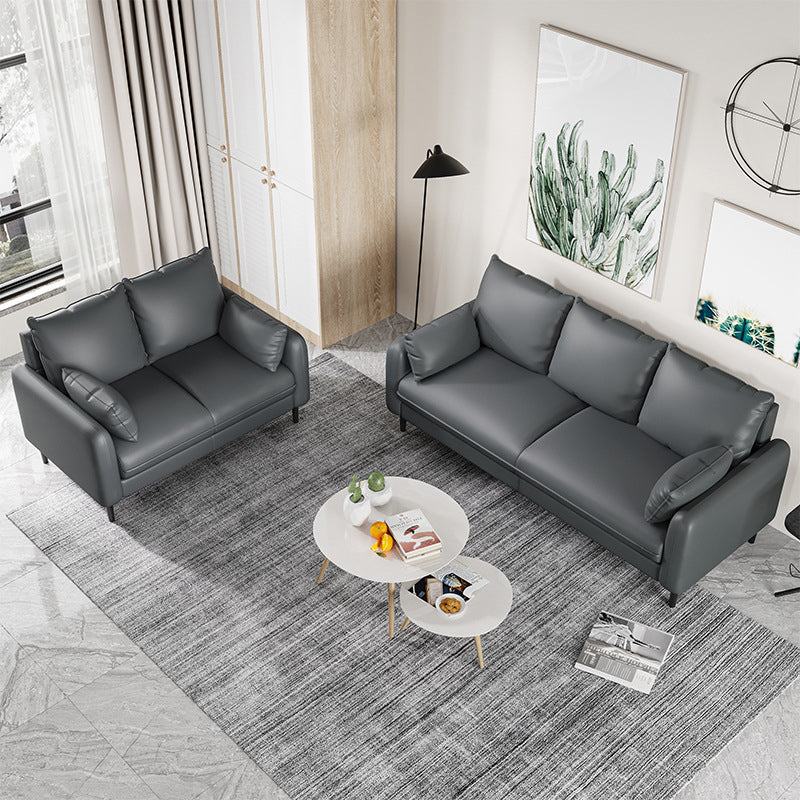 Faux Leather Square Arm Sofa Standard Sofa for Living Room with Bolster Pillows