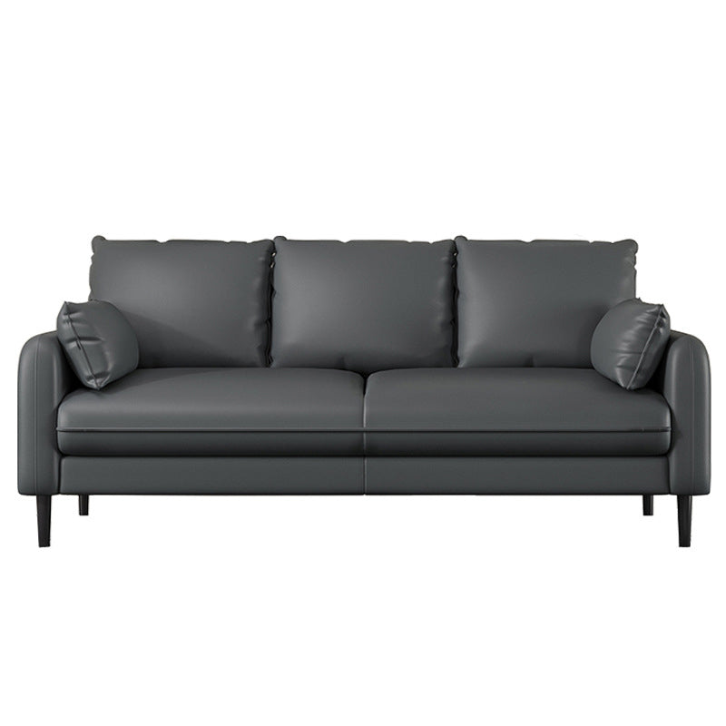 Faux Leather Square Arm Sofa Standard Sofa for Living Room with Bolster Pillows
