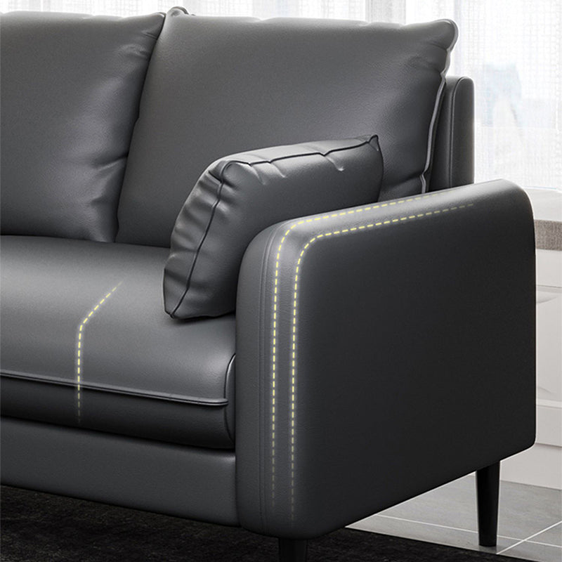 Faux Leather Square Arm Sofa Standard Sofa for Living Room with Bolster Pillows