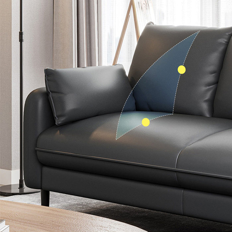 Faux Leather Square Arm Sofa Standard Sofa for Living Room with Bolster Pillows