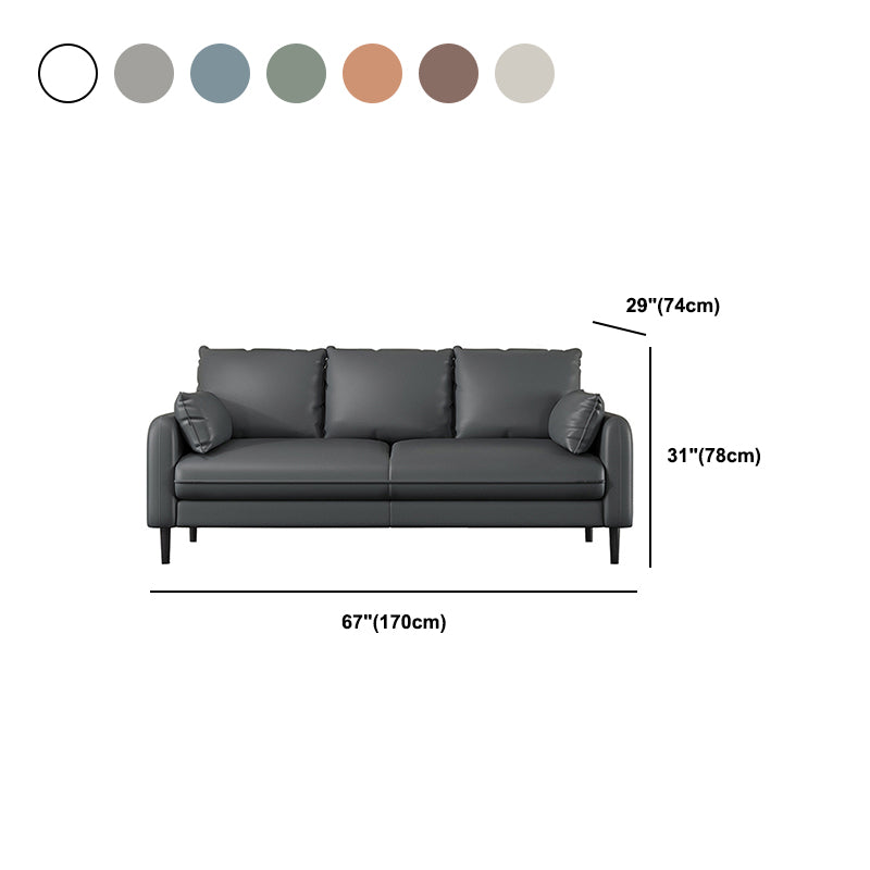 Faux Leather Square Arm Sofa Standard Sofa for Living Room with Bolster Pillows