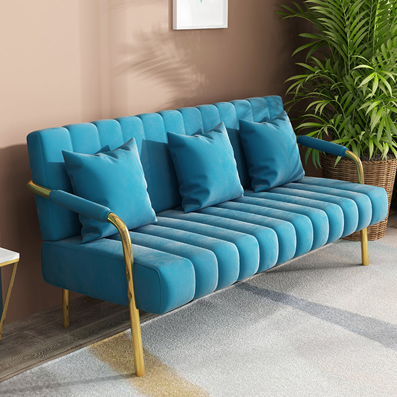 Velvet Recessed Arm Sofa Contemporary Standard Sofa with Sewn Pillow Back