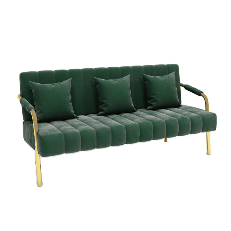 Velvet Recessed Arm Sofa Contemporary Standard Sofa with Sewn Pillow Back