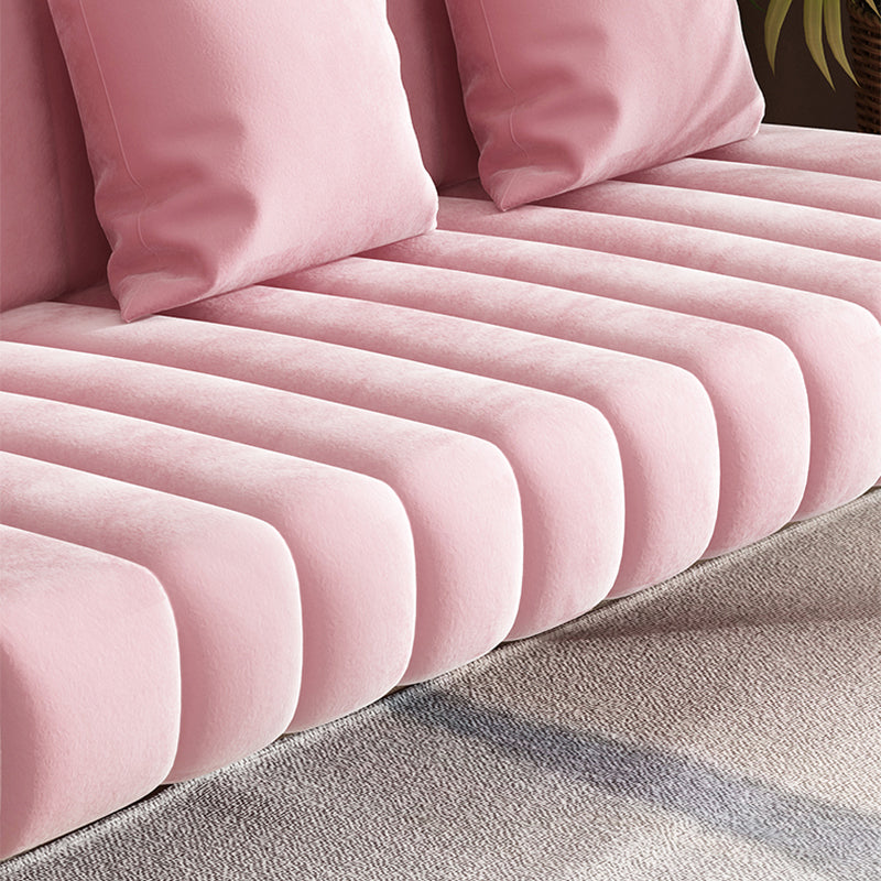 Velvet Recessed Arm Sofa Contemporary Standard Sofa with Sewn Pillow Back