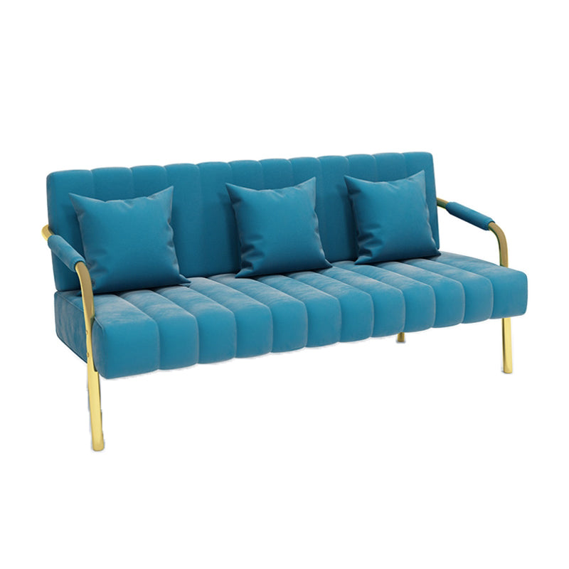 Velvet Recessed Arm Sofa Contemporary Standard Sofa with Sewn Pillow Back