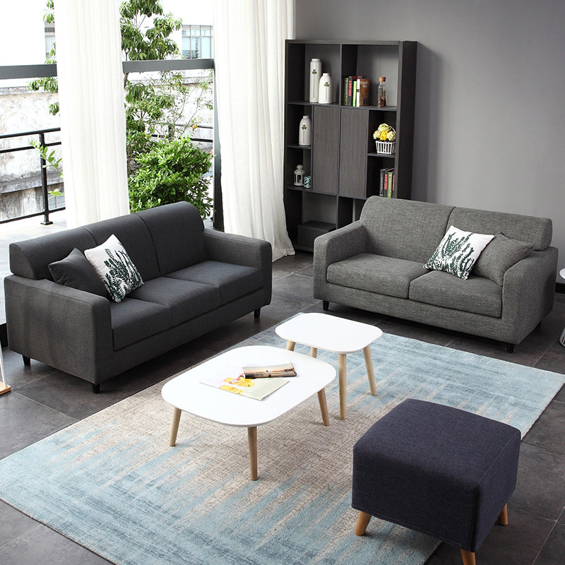 32.67" W Linen Square Arm Sofa Contemporary Standard Sofa with 2 Pillows