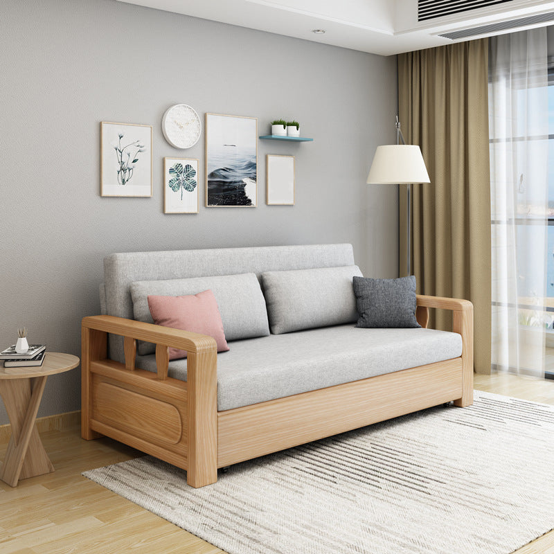 Linen Square Arm Sofa Contemporary Convertible Bed Sofa for Living Room