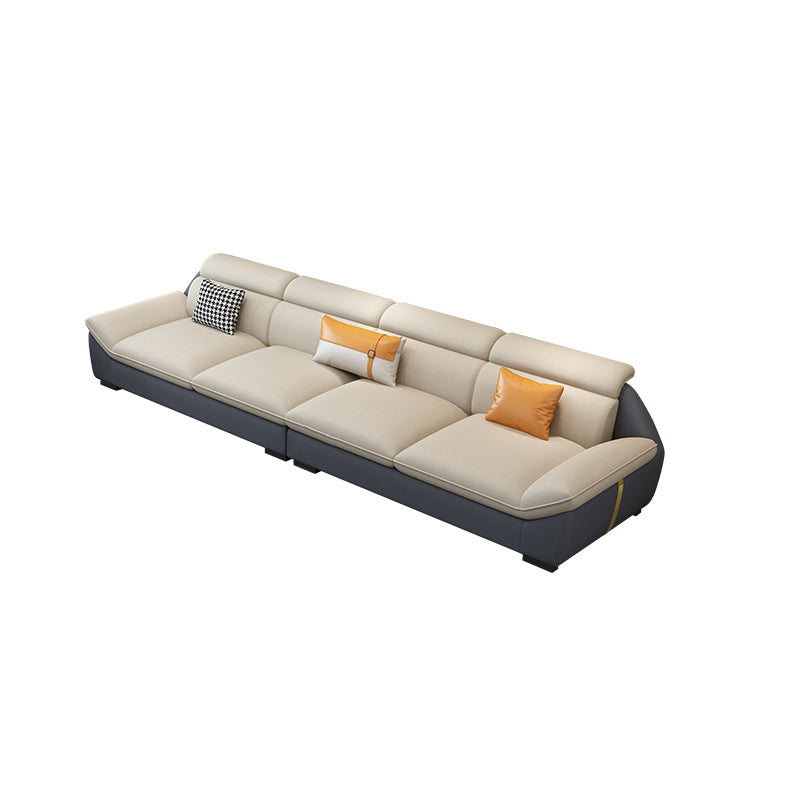 Nordic Faux Leather Sectional in Beige Flared Arm Sectional with Pillows