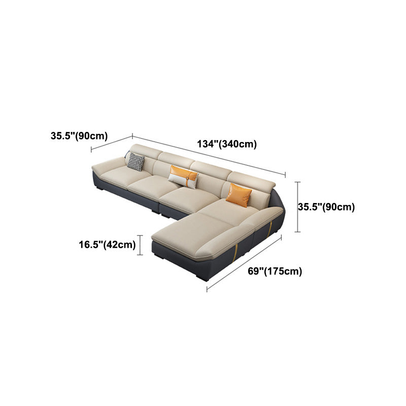 Nordic Faux Leather Sectional in Beige Flared Arm Sectional with Pillows