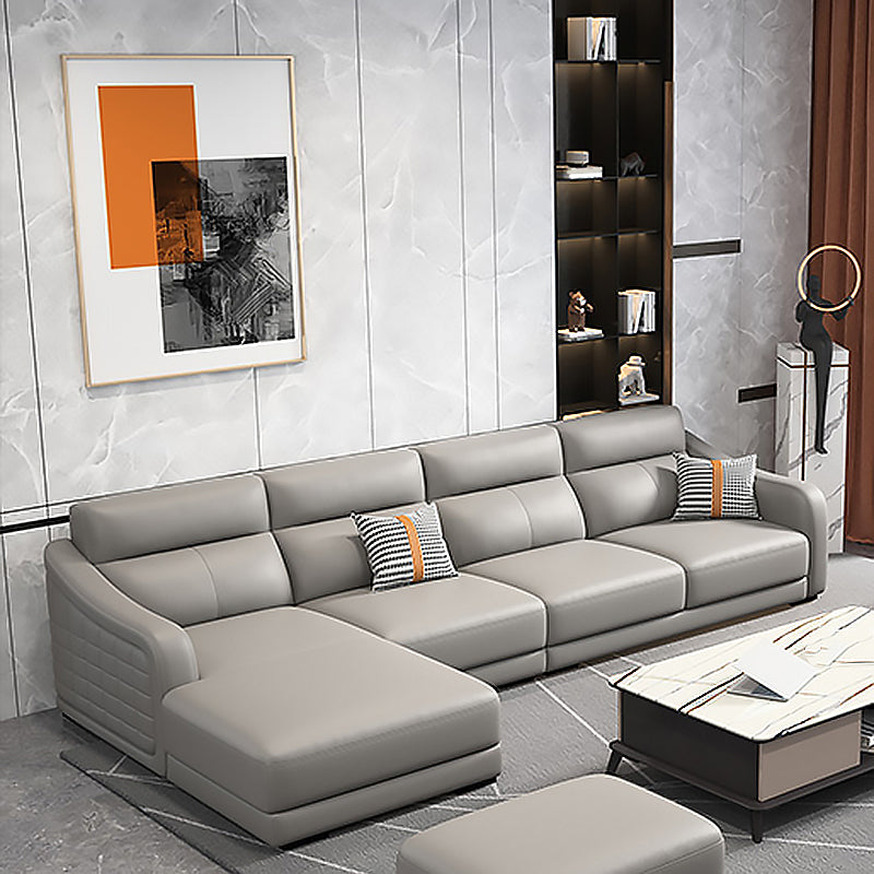 Modernism Genuine Leather Sectional Sloped Arm Sectional in Grey