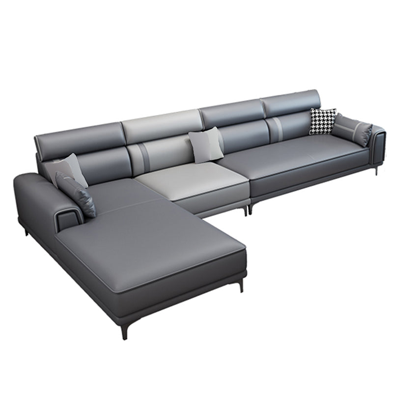 Contemporary Sofa & Chaise in Grey Square Arm Sectional with Bolster Pillows