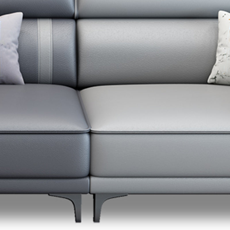 Contemporary Sofa & Chaise in Grey Square Arm Sectional with Bolster Pillows