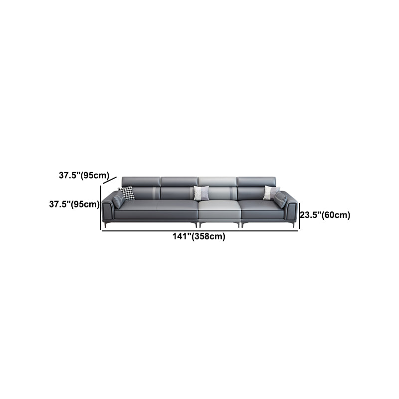 Contemporary Sofa & Chaise in Grey Square Arm Sectional with Bolster Pillows