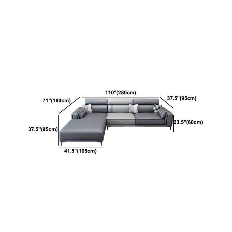 Contemporary Sofa & Chaise in Grey Square Arm Sectional with Bolster Pillows