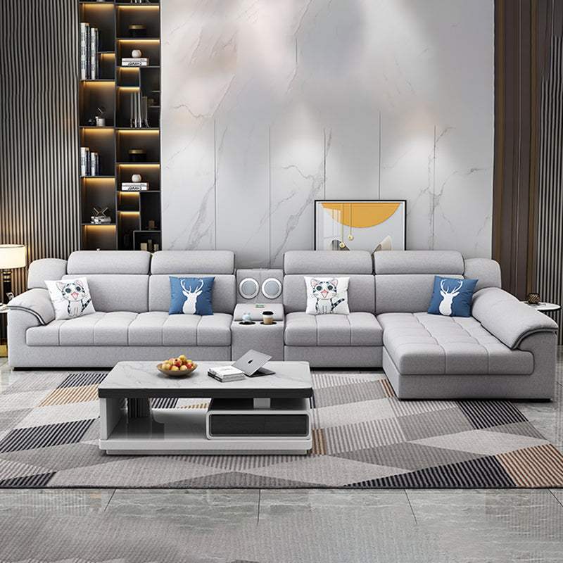 Modern Fabric Sofa in Grey Pillow Top Arm Sofa with Bolster Pillows