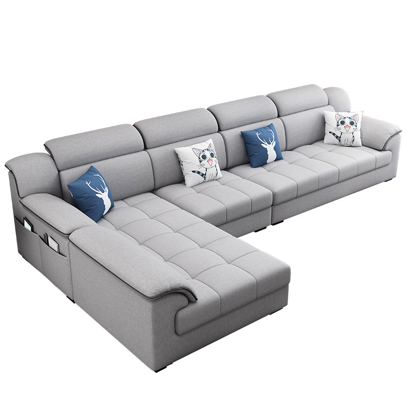 Modern Fabric Sofa in Grey Pillow Top Arm Sofa with Bolster Pillows