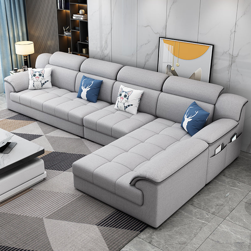 Modern Fabric Sofa in Grey Pillow Top Arm Sofa with Bolster Pillows