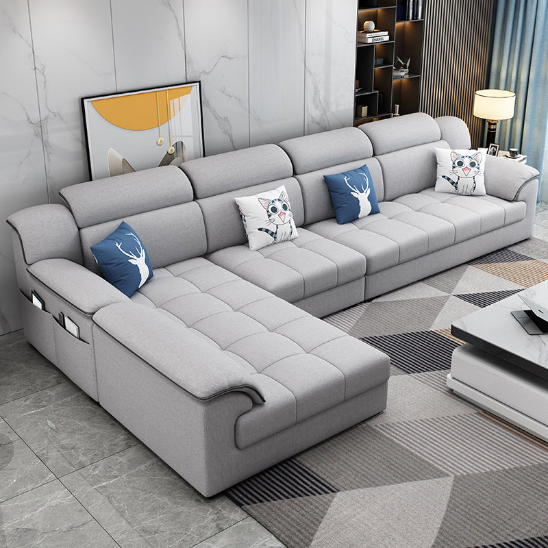 Modern Fabric Sofa in Grey Pillow Top Arm Sofa with Bolster Pillows