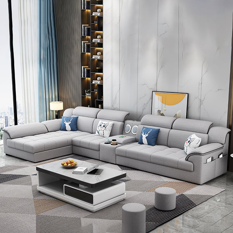 Modern Fabric Sofa in Grey Pillow Top Arm Sofa with Bolster Pillows