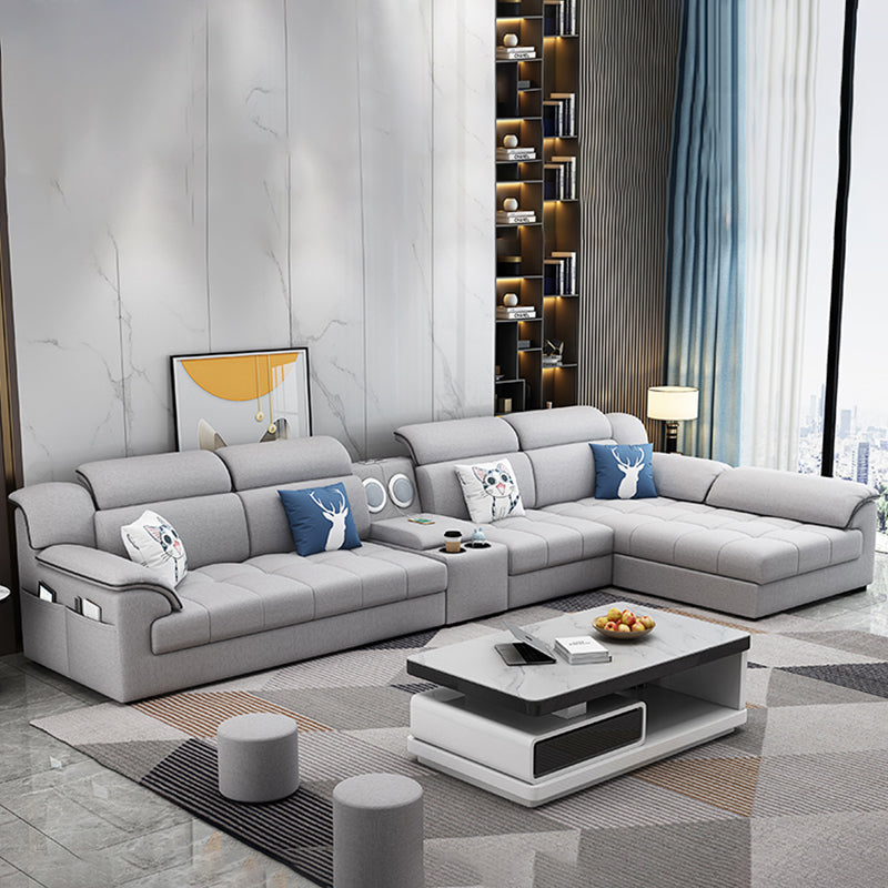 Modern Fabric Sofa in Grey Pillow Top Arm Sofa with Bolster Pillows