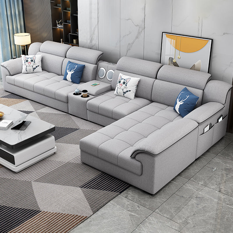 Modern Fabric Sofa in Grey Pillow Top Arm Sofa with Bolster Pillows
