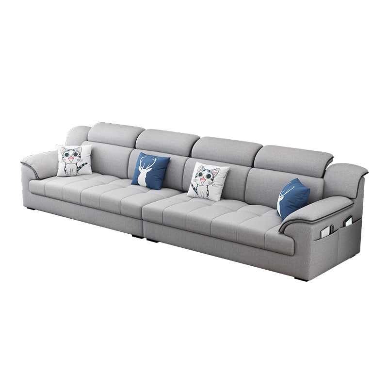 Modern Fabric Sofa in Grey Pillow Top Arm Sofa with Bolster Pillows