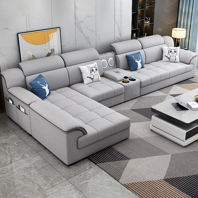 Modern Fabric Sofa in Grey Pillow Top Arm Sofa with Bolster Pillows