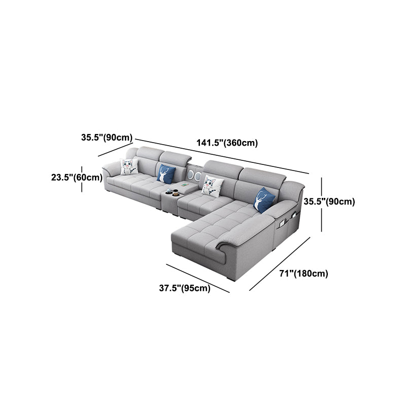 Modern Fabric Sofa in Grey Pillow Top Arm Sofa with Bolster Pillows