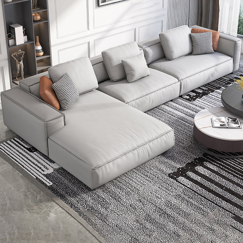 Nordic Faux Leather Sofa Square Arm Sofa with Bolster Pillows
