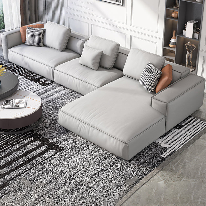 Nordic Faux Leather Sofa Square Arm Sofa with Bolster Pillows