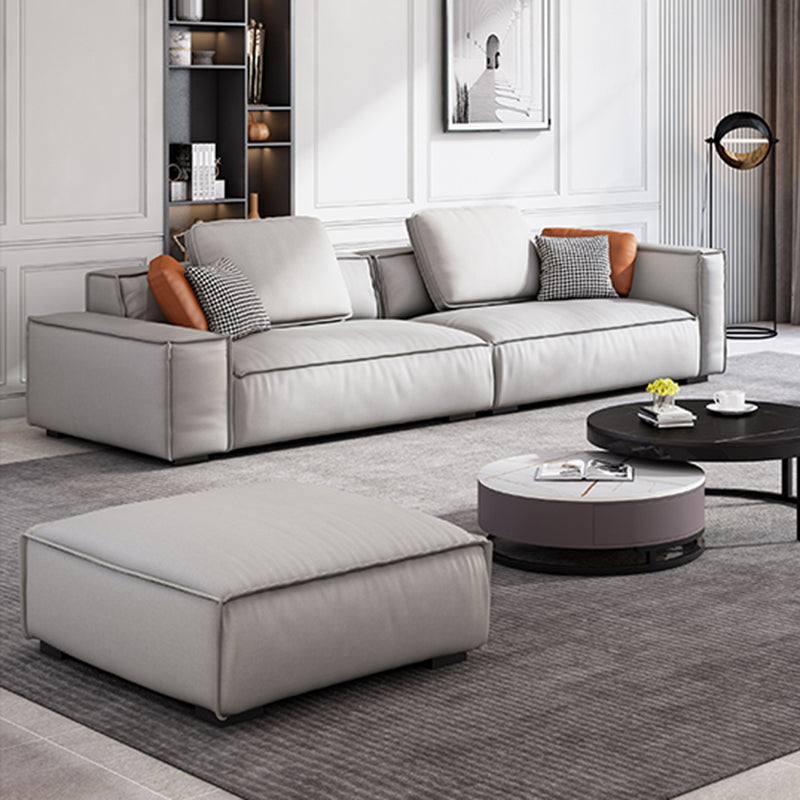 Nordic Faux Leather Sofa Square Arm Sofa with Bolster Pillows