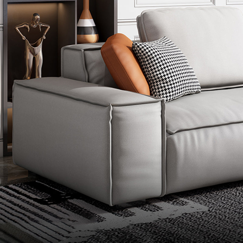 Nordic Faux Leather Sofa Square Arm Sofa with Bolster Pillows