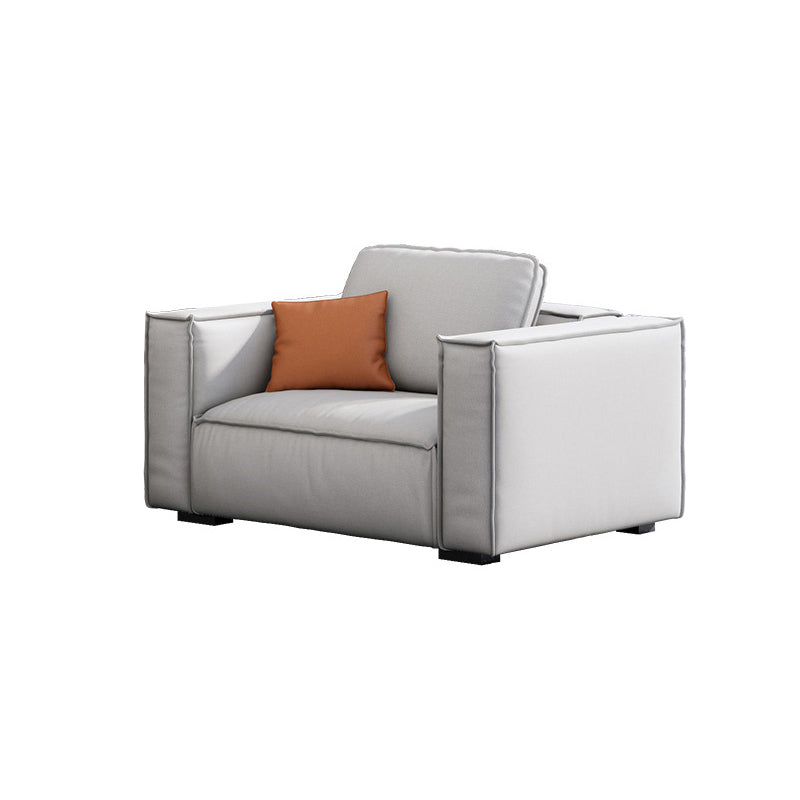 Nordic Faux Leather Sofa Square Arm Sofa with Bolster Pillows
