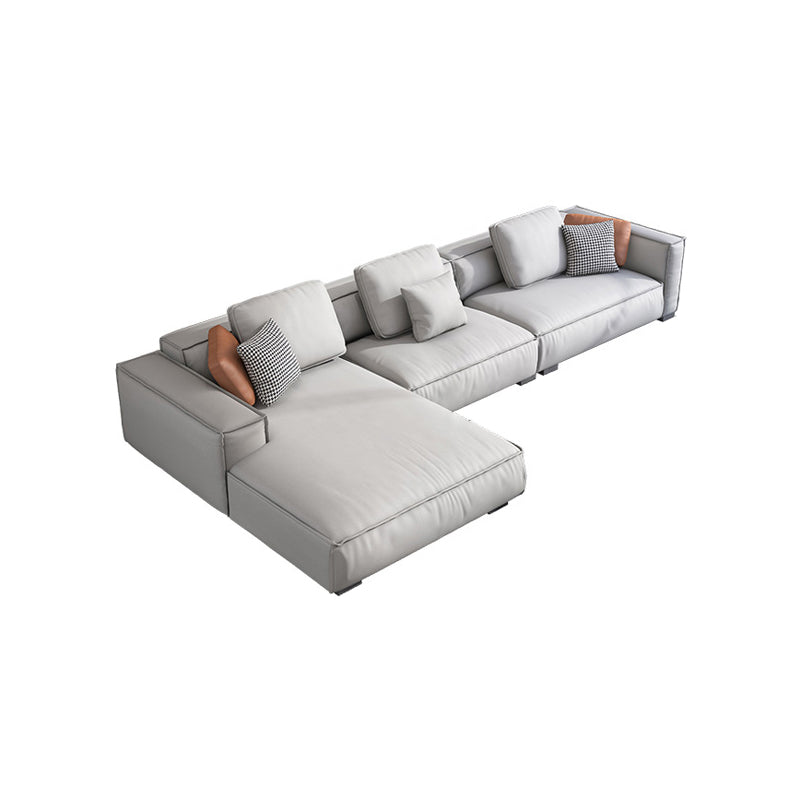 Nordic Faux Leather Sofa Square Arm Sofa with Bolster Pillows