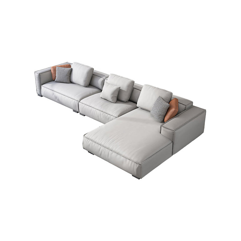 Nordic Faux Leather Sofa Square Arm Sofa with Bolster Pillows